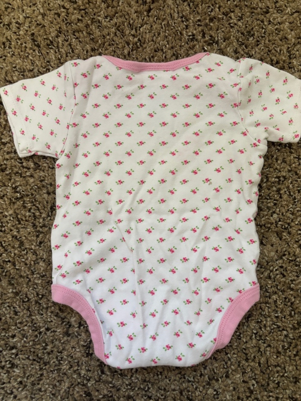 Vintage Vitamins Baby White Onesie with Pink Floral Print and Pink Trim - Picture 3 of 3